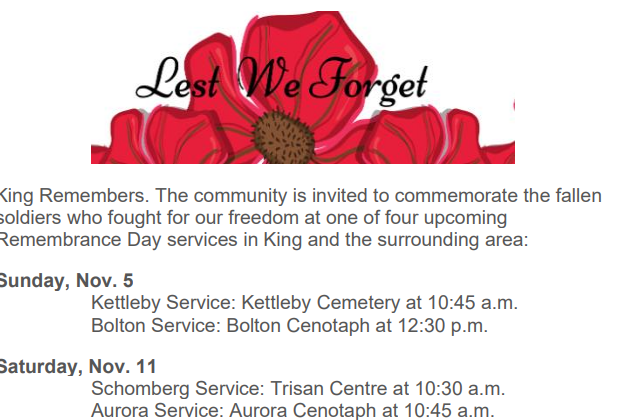 Remembrance Day Services in King