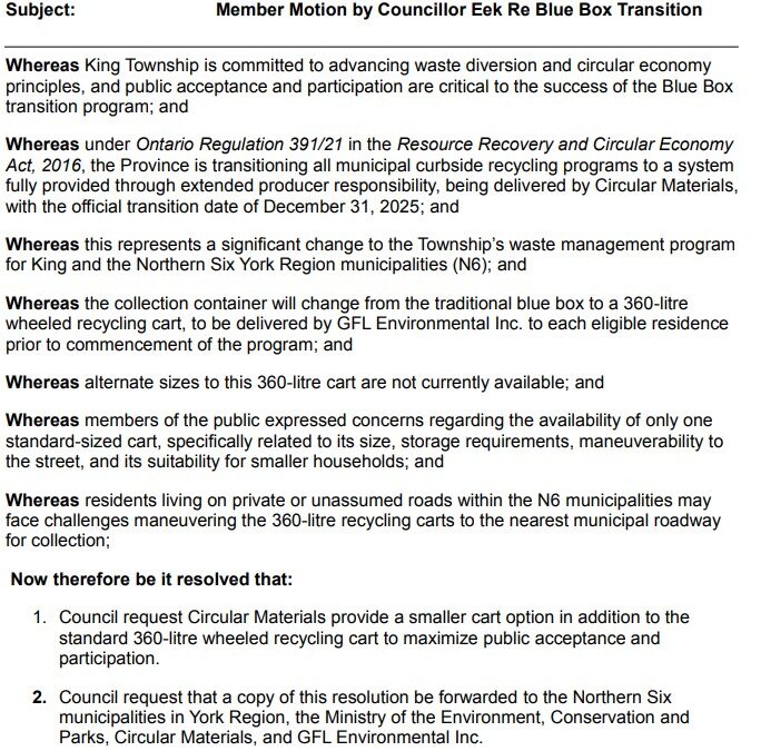 Motion Asking For Options for Recycle Cart